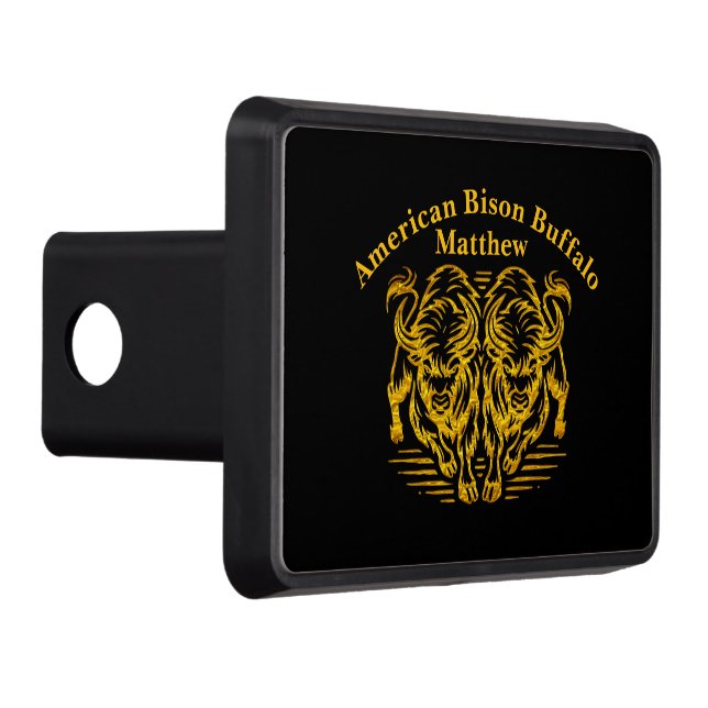 Golden Bison Running Across the Plains at Sunset Trailer Hitch Cover (Right)