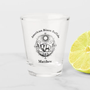 Golden Bison Standing in a Picturesque Landscape Shot Glass