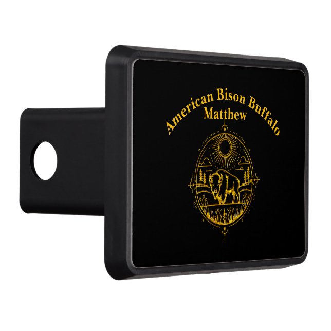Golden Bison Standing in a Picturesque Landscape Trailer Hitch Cover (Right)