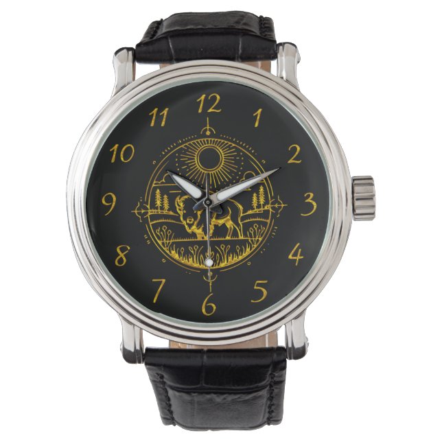 Golden Bison Standing in a Picturesque Landscape Watch (Front)