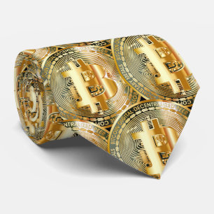Golden Bitcoin Cryptocurrency Pattern Power Tie