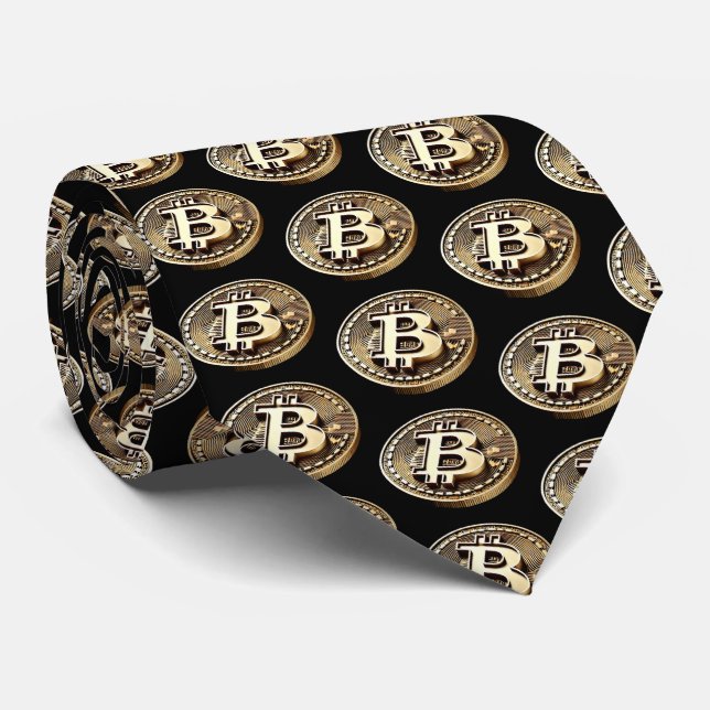 Golden Bitcoin Digital Cash Cryptocurrency Tie (Rolled)