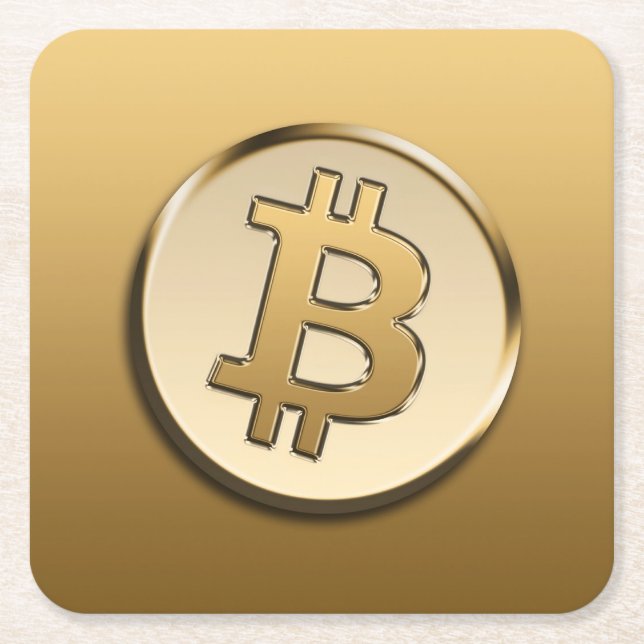 Golden Bitcoin Paper Coaster - square (Front)
