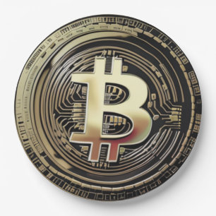 Golden Bitcoin  Paper Plate