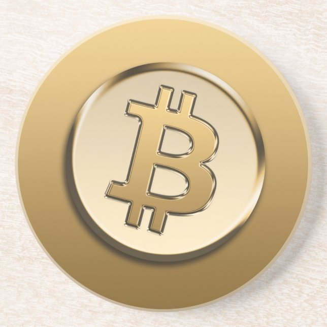 Golden Bitcoin Sandstone Coaster (Front)