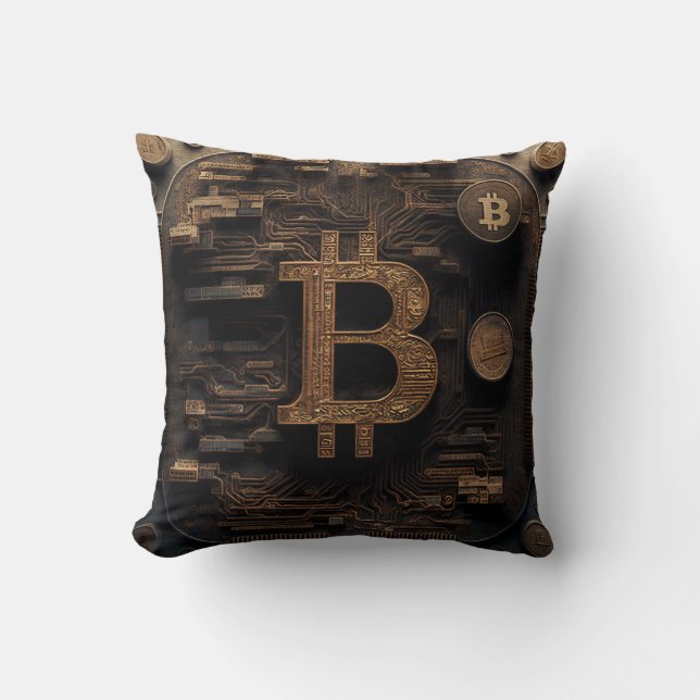 Golden Bitcoin Symbol Cryptocurrency Design Throw Pillow (Front)