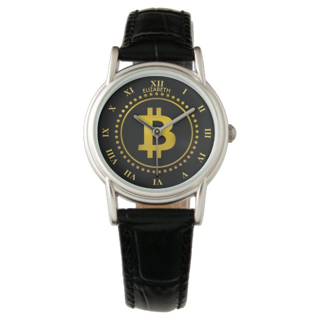 Golden Bitcoin Symbol Cryptocurrency HODL Funny Watch (Front)