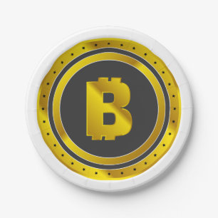 Golden Bitcoin Symbol Digital Currency Paper Plate
