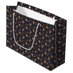 Golden black celestial sun moon galaxy pattern large gift bag