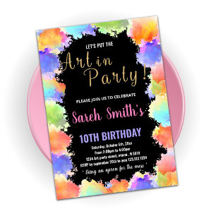 Golden Black Colours Paint Birthday Invitations
