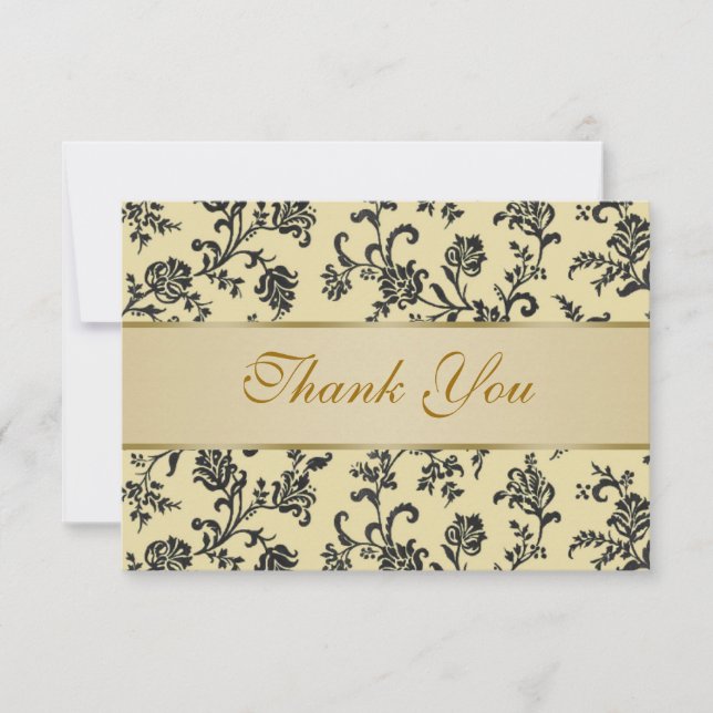 Golden black damask flowers Wedding  Thank You (Front)