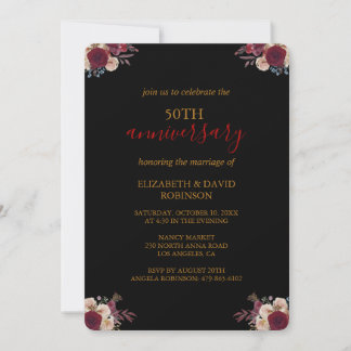 Golden Black elegant 50th wedding anniversary Invitation