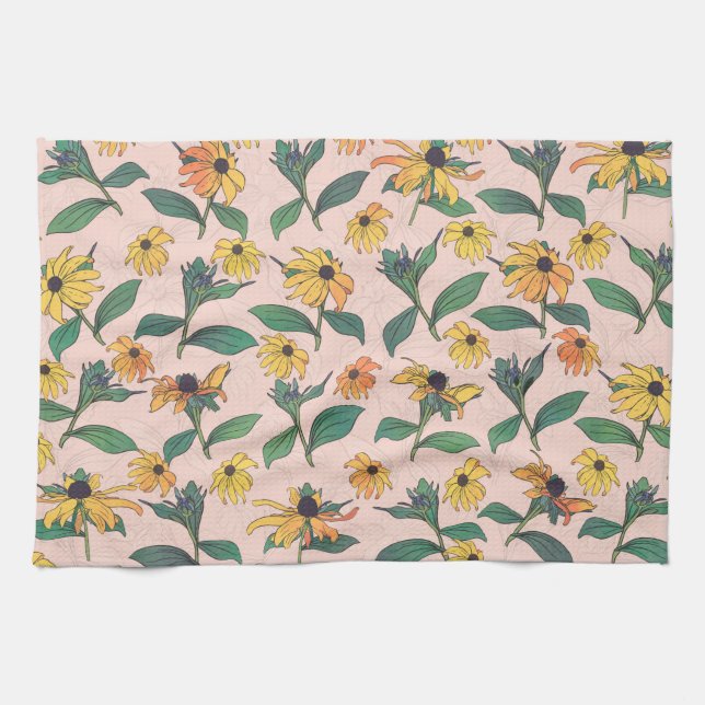 Golden Black-Eyed Daisy Flowers Kitchen Towel (Horizontal)