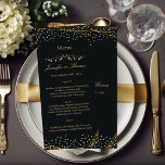 Golden Black Glitter Confetti Wedding Menu<br><div class="desc">Modern and elegant black with strokes of glitter frames on top and bottom with gold confetti sprinkled on borders.  Templates created for you.</div>