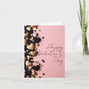 Golden & black hearts on pink ground Valentine's Holiday Card