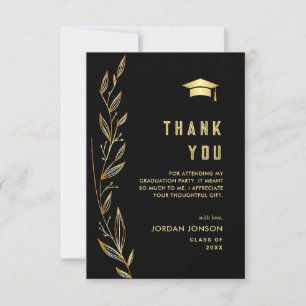 Golden Black Modern Graduation Thank You Card
