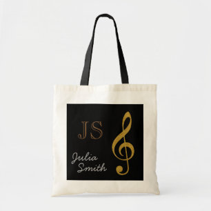 golden black music g-clef note personalized tote bag