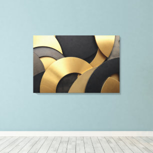 Golden & Black Overlapping Geometric Abstract Canvas Print