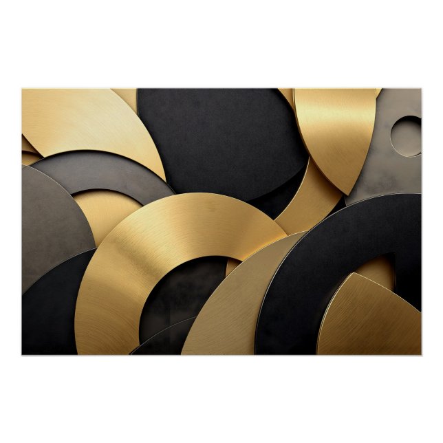 Golden & Black Overlapping Geometric Abstract Poster (Front)
