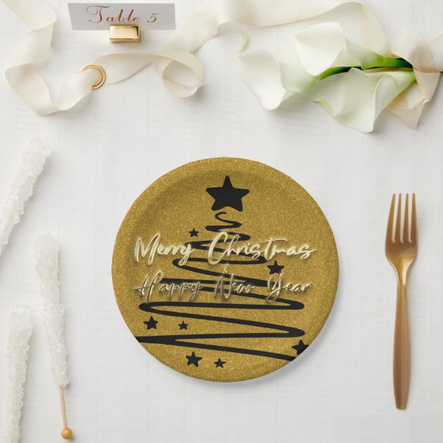 Golden Black Paper Plate (Wedding)