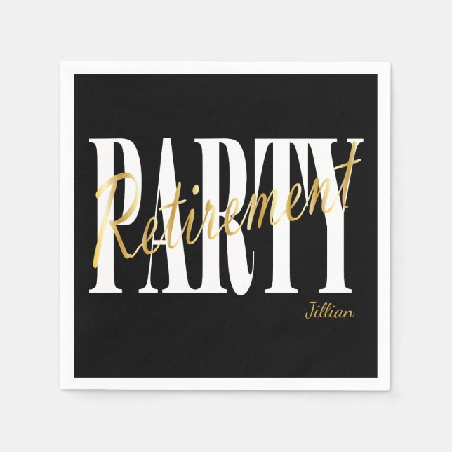 Golden & Black Retirement Party, Custom Napkins (Front)