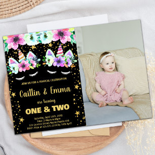 Golden Black Unicorn Anniversaire Invitations avec