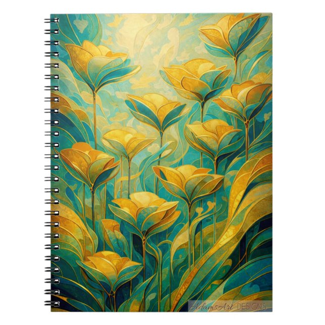 Golden Bloom Abstract Floral  Notebook (Front)
