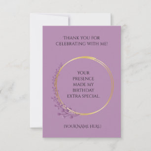 Golden Bloom Birthday Party Customizable with Name Thank You Card