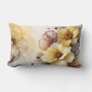 "Golden Bloom Elegance: Abstract Floral Serenity" Lumbar Pillow