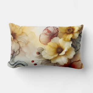 "Golden Bloom Elegance: Abstract Floral Serenity" Lumbar Pillow