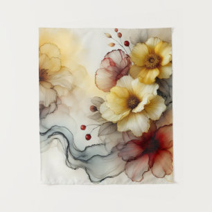 "Golden Bloom Elegance: Abstract Floral Serenity" Tapestry