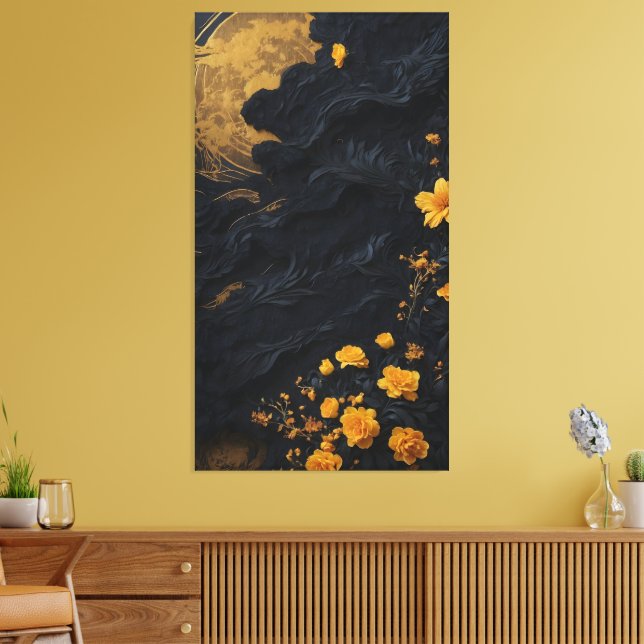 Golden Bloom Elegance Canvas Print (Insitu(LivingRoom))