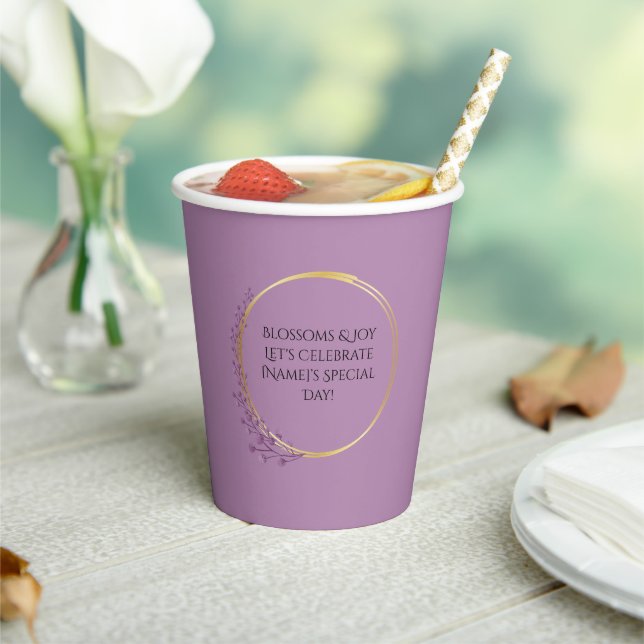 Golden Bloom Floral Birthday Party Paper Cups (Insitu)
