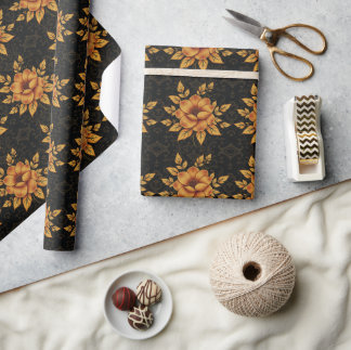 Golden Bloom Floral Wrapping Paper