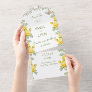 Golden Bloom: Radiant Yellow Rose All In One Invitation