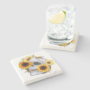 GOLDEN BLOOM SKULL STONE COASTER