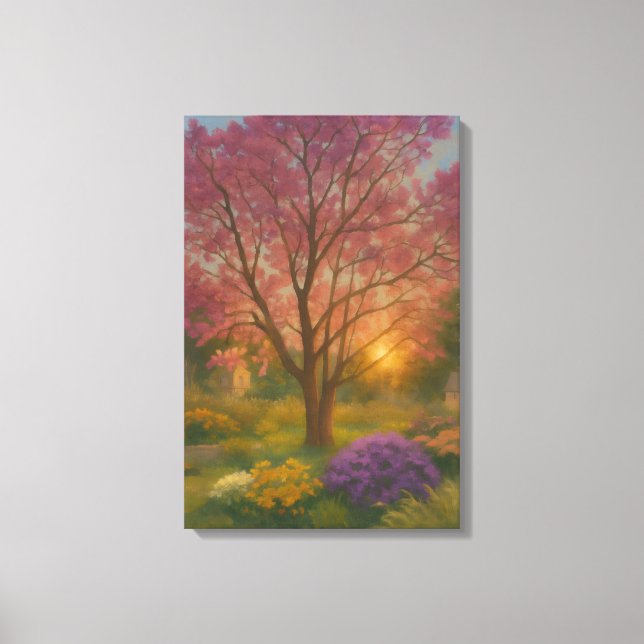 Golden Bloom – Sunset Garden Painting Canvas Print (Front)