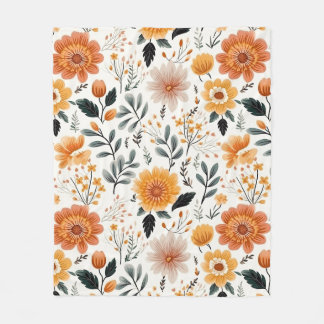 Golden Blooms Autumn Floral Pattern Fleece Blanket