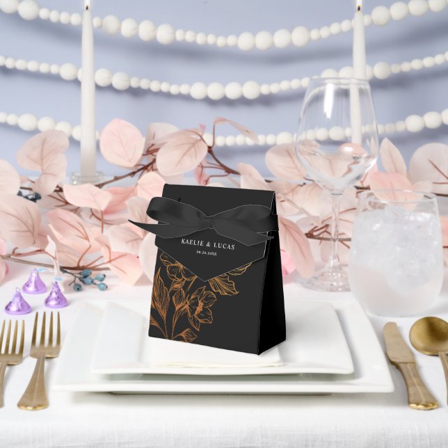 "Golden Blooms Of Love" | Black Wedding  Favor Box (Wedding)