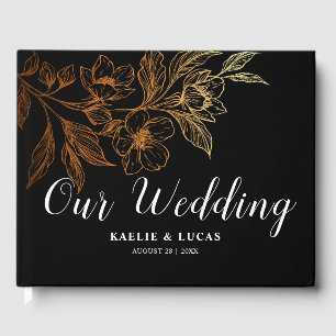 "Golden Blooms Of Love"   Black wedding  Guest Book