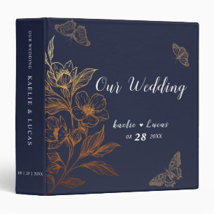 "Golden Blooms Of Love" Romantic Navy Wedding Binder