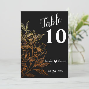 "Golden Blooms Of Love" Wedding Table Number