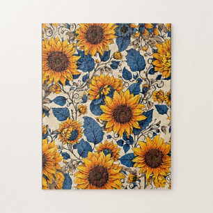 Golden Blooms: Sunflowers Pattern Artwork Jigsaw Puzzle