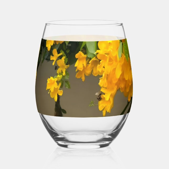 Golden Blossom Beauty Stemless Wine Glass (Front)