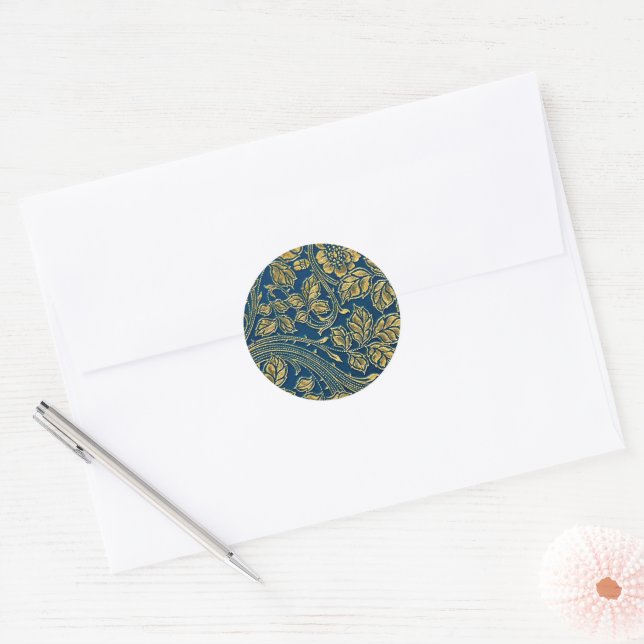 Golden Blossom Elegance  Classic Round Sticker (Envelope)