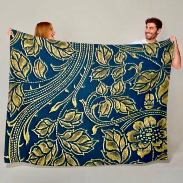 Golden Blossom Elegance  Fleece Blanket (Creator Uploaded)