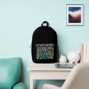 Golden Blossom Elegance  Printed Backpack