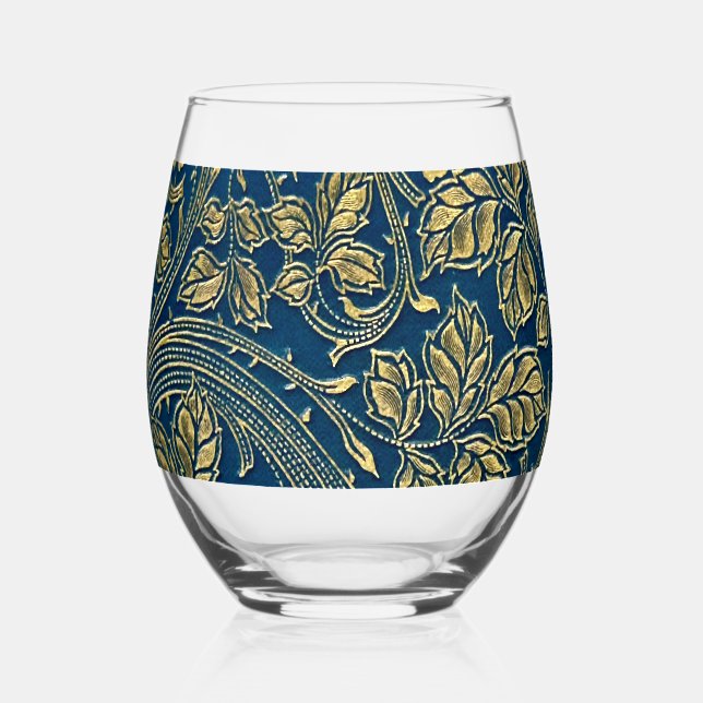 Golden Blossom Elegance  Stemless Wine Glass (Front)