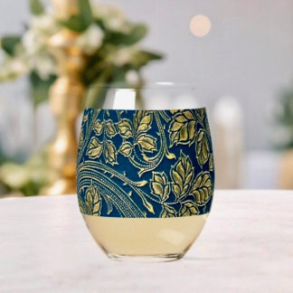 Golden Blossom Elegance  Stemless Wine Glass
