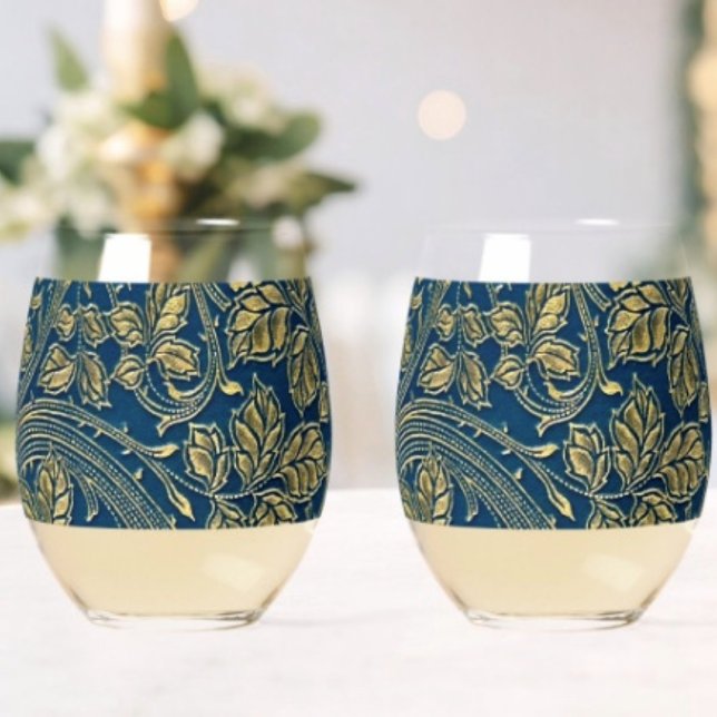 Golden Blossom Elegance  Stemless Wine Glass (Creator Uploaded)